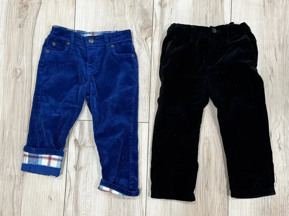 Boys Gymboree Toddler 2T Pants Blue Corduroy & Black Velvet Holiday